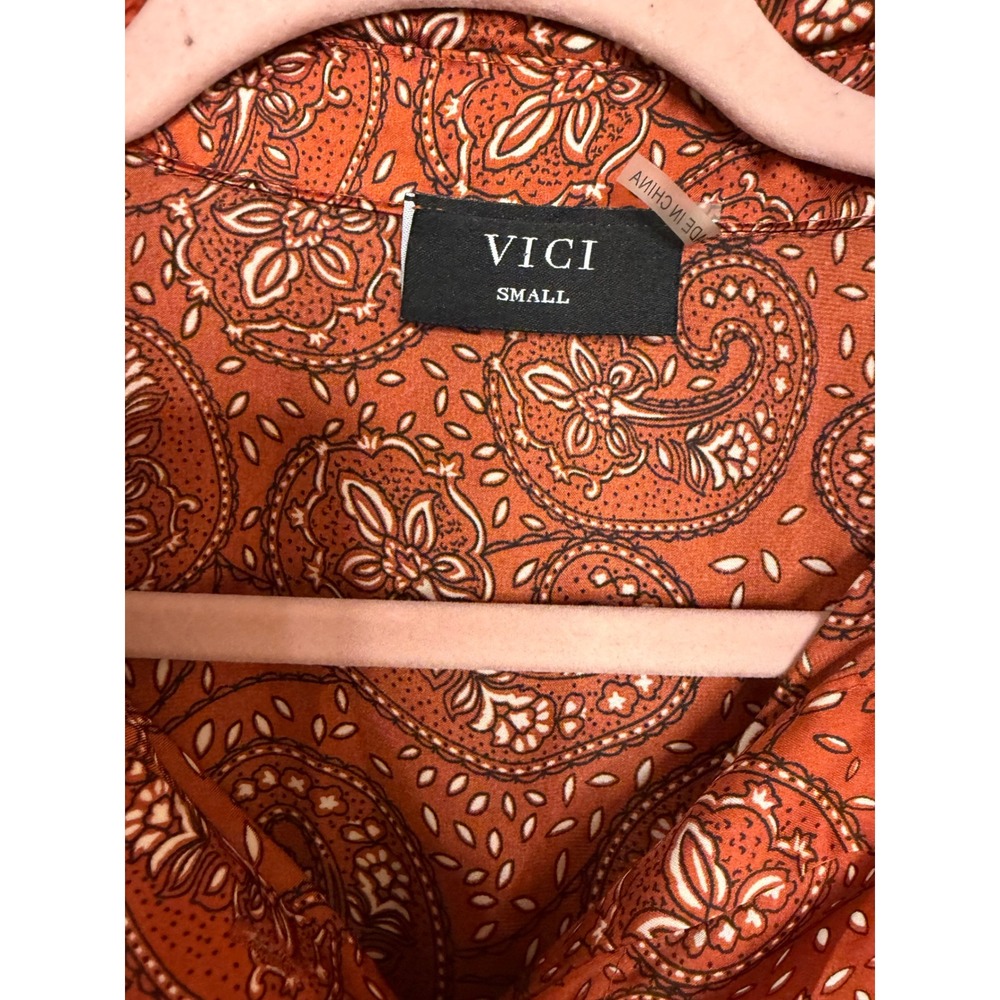 VICI Paisley Print Button Down Kimono Sleeve Shirt Dress Rust‎ S - Picture 5 of 8